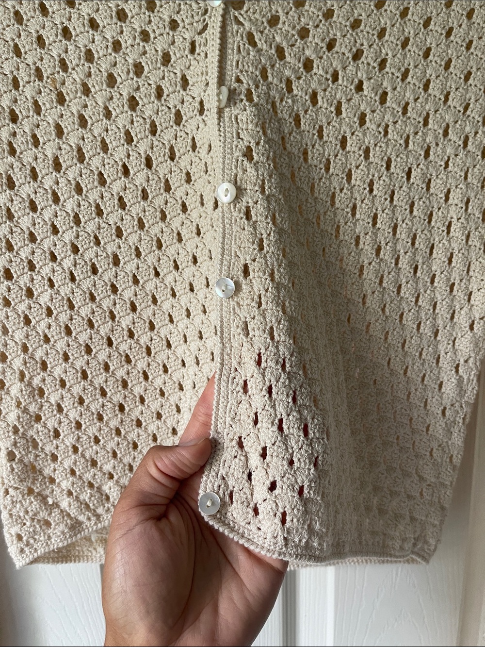 Vintage '90s Laura Ashley Japan Open-Knit Crochet Cardigan - Picture 4 of 5
